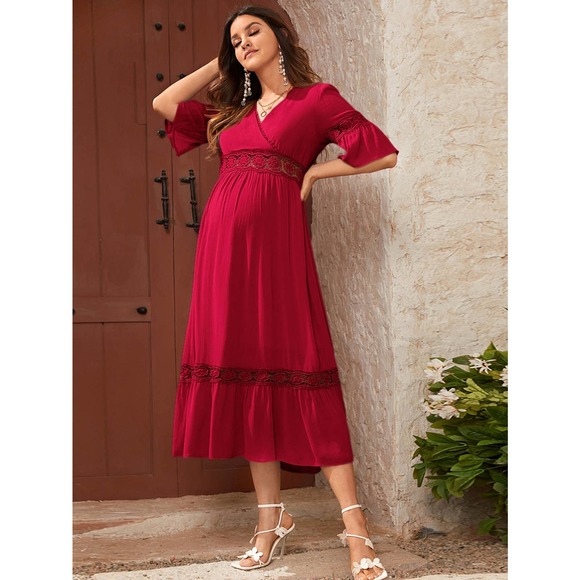 Maternity Lace Insert Ruffle Hem Dress - Picture 7 of 11